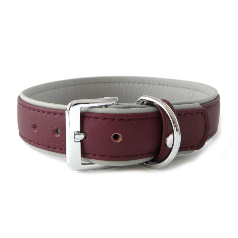 Das Lederband Amsterdam Halsband Merlot / Grijs