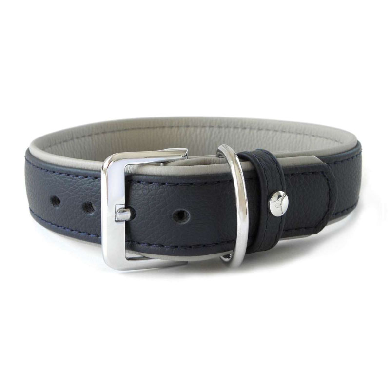 Das Lederband Amsterdam Halsband Navy / Grijs